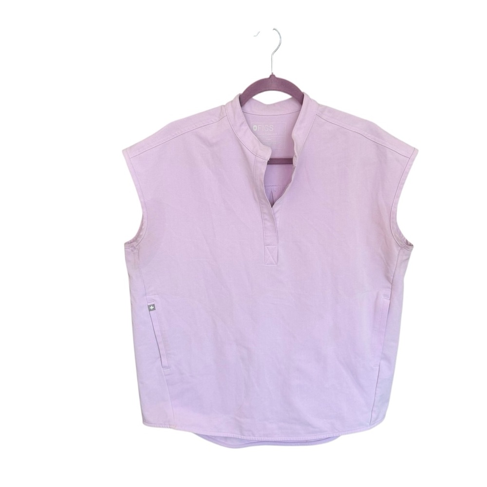 Figs Lavender Cap-Sleeve Henley Scrub Top - Picture 2 of 14